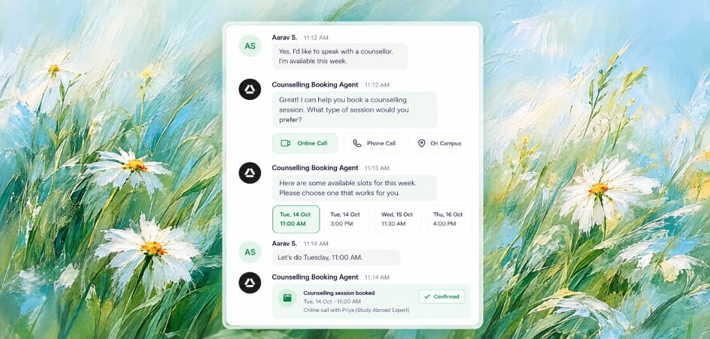 Counselling Booking Agent scheduling student counselling appointment via WhatsApp